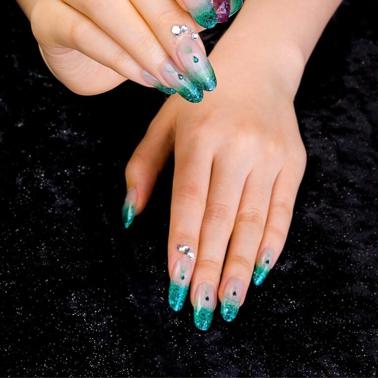 Creative and vibrant St. Patrick's Day nail art featuring shamrock nail stickers and trendy acrylic nails for St. Patrick's Day.