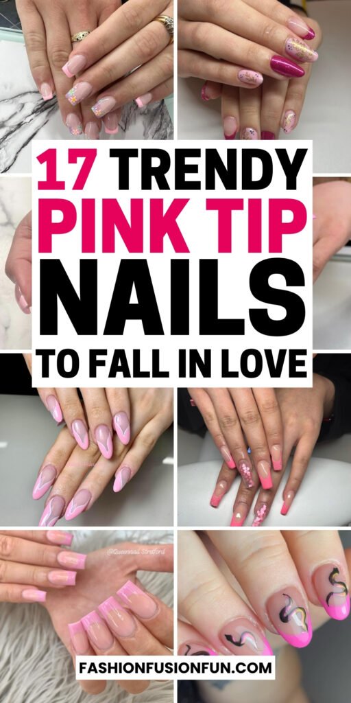 Stylish pink tip nails with a touch of elegance - French tip, hot pink, and nail designs