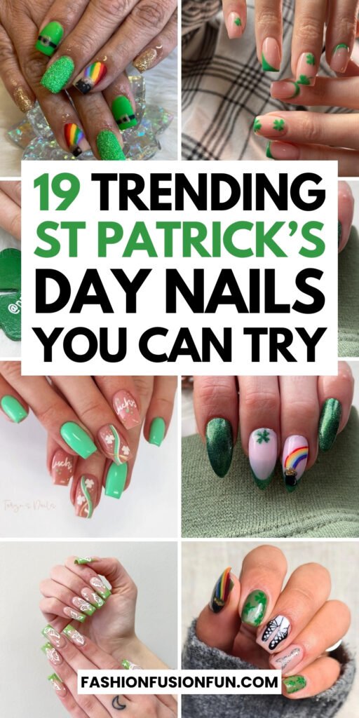 Vibrant St Patrick's Day nails showcasing green and gold ombre design, elegant shamrock nail art, and classy acrylic green nails for festive manicure inspiration