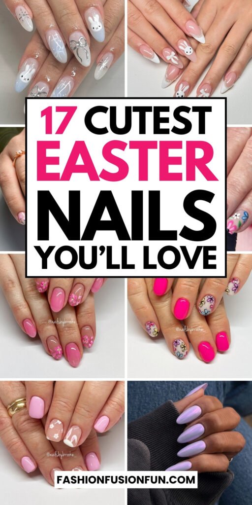 Colorful Easter nails designs with pastel colors, spring flowers, and cute Easter egg nail art for festive spring Easter nails
