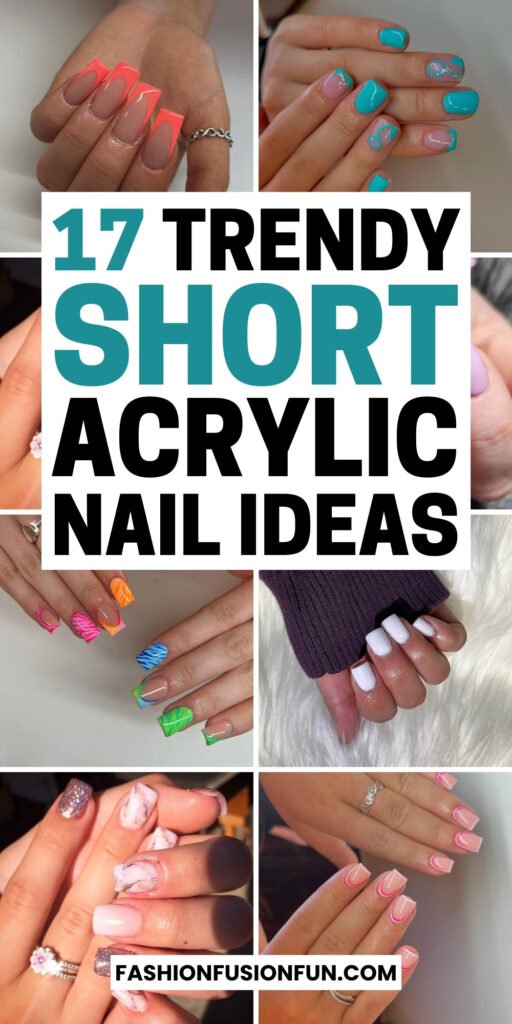 Variety of short acrylic nails designs featuring french tip nails, short square nails acrylic, and cute short nail designs for stylish manicure inspiration.