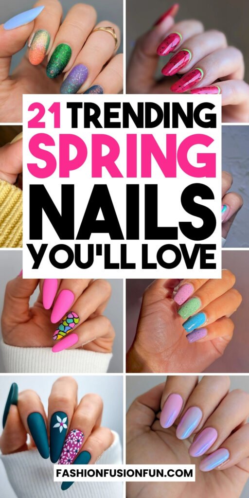 Spring nails showcasing trending spring nail colors and cute spring nails designs for fashion-forward looks