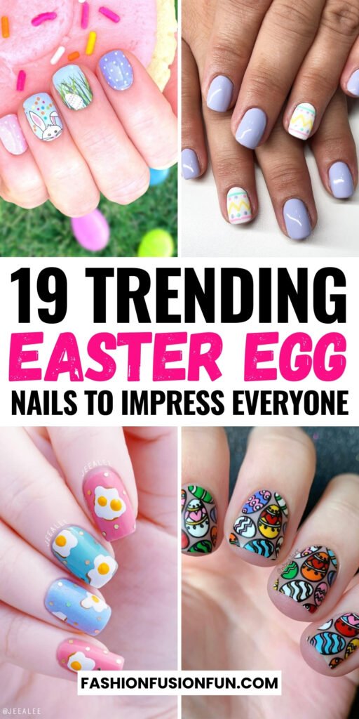 A vibrant collection of easter egg nails showcasing spring nails with playful easter nail designs and colors.